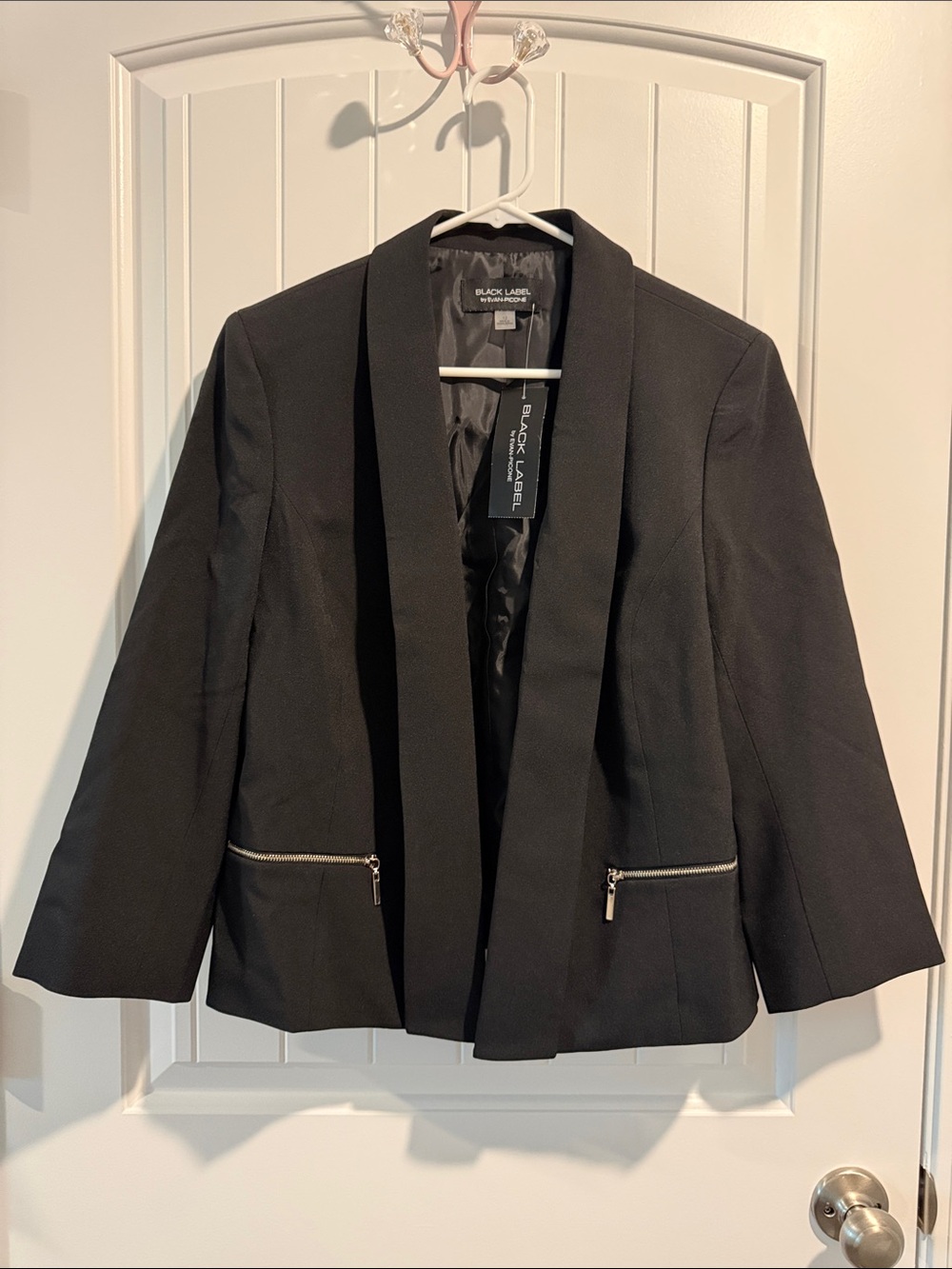 Black Label Women's Black Open-Front Blazer with Zip Pocket Detail
